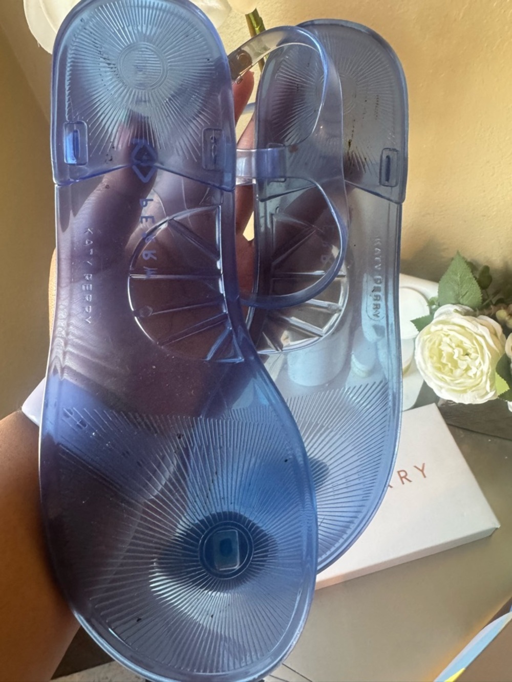 Katy Perry Collections Transparent Blue Jelly Sandals with Eye Accent - Picture 3 of 3